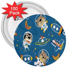 Seamless-pattern-funny-astronaut-outer-space-transportation 3  Buttons (100 Pack)  by Simbadda
