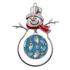 Seamless-pattern-funny-astronaut-outer-space-transportation Metal Snowman Ornament by Simbadda