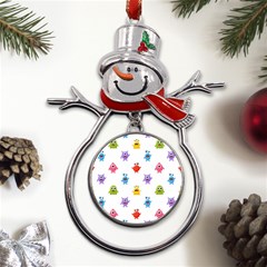 Seamless-pattern-cute-funny-monster-cartoon-isolated-white-background Metal Snowman Ornament by Simbadda