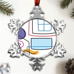 Sketch Line Art Doodles Design Metal Small Snowflake Ornament by Grandong