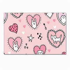 Cartoon Cute Valentines Day Doodle Heart Love Flower Seamless Pattern Vector Postcard 4 x 6  (pkg Of 10) by Bangk1t