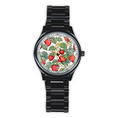 Strawberry Fruit Stainless Steel Round Watch by Amaryn4rt