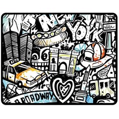 New York City Nyc Broadway Doodle Art Two Sides Fleece Blanket (medium) by Grandong