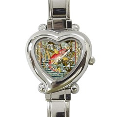 Fish Underwater Cubism Mosaic Heart Italian Charm Watch by Bedest
