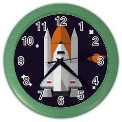 Rocket-space-universe-spaceship Color Wall Clock by Cowasu