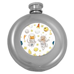 Astronaut-dog-cat-clip-art-kitten Round Hip Flask (5 Oz) by Sarkoni