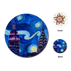 Starry Night In New York Van Gogh Manhattan Chrysler Building And Empire State Building Playing Cards Single Design (round) by Sarkoni