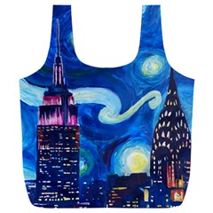 Starry Night In New York Van Gogh Manhattan Chrysler Building And Empire State Building Full Print Recycle Bag (xxl) by Sarkoni