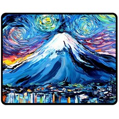 Mount Fuji Art Starry Night Van Gogh Fleece Blanket (medium) by Sarkoni