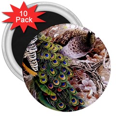 Japanese Painting Flower Peacock 3  Magnets (10 Pack)  by Bedest