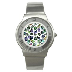 Leaves Watercolor Ornamental Decorative Design Stainless Steel Watch by Ravend