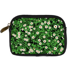 Daisies Clovers Lawn Digital Drawing Background Digital Camera Leather Case by Ravend