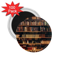 Books On Bookshelf Assorted Color Book Lot In Bookcase Library 2 25  Magnets (100 Pack)  by Ravend