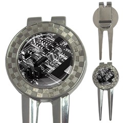 Black And Gray Circuit Board Computer Microchip Digital Art 3-in-1 Golf Divots by Bedest