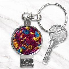 Psychedelic Digital Art Colorful Flower Abstract Multi Colored Nail Clippers Key Chain by Bedest