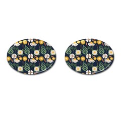Flower Grey Pattern Floral Cufflinks (oval) by Dutashop