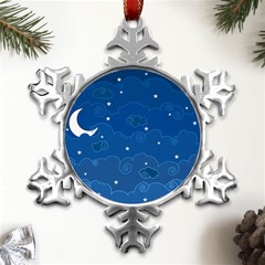 Sky Night Moon Clouds Crescent Metal Small Snowflake Ornament by Proyonanggan