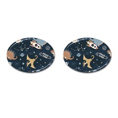 Space Theme Art Pattern Design Wallpaper Cufflinks (oval) by Proyonanggan