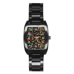 Multicolored Doodle Abstract Colorful Multi Colored Stainless Steel Barrel Watch by Grandong