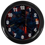 Architecture City Pixel Art Wall Clock (Black) Front