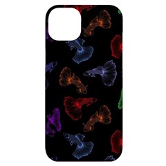 Vector Aquarium Guppies Seamless Fish Pattern With Black Background Iphone 14 Plus Black Uv Print Case by Grandong