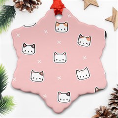 Cute Cat Cartoon Doodle Seamless Pink Pattern Snowflake Ornament (two Sides) by Grandong