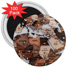 3d Vintage World Map 3  Magnets (100 Pack) by Grandong