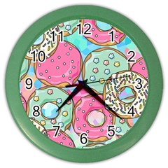 Donut Pattern Texture Colorful Sweet Color Wall Clock by Grandong