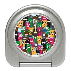 Cats Funny Colorful Pattern Texture Travel Alarm Clock by Grandong