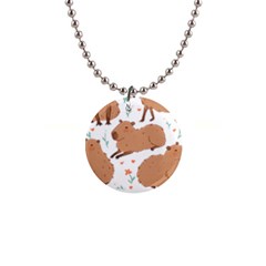 Capybara Art T- Shirt Cute Capybaras Illustration T- Shirt Yoga Reflexion Pose T- Shirtyoga Reflexion Pose T- Shirt 1  Button Necklace by hizuto