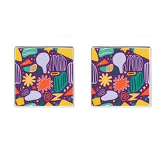 Colorful Shapes On A Purple Background Cufflinks (square) by LalyLauraFLM