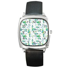 Guitars Music Notes Seamless Pattern Square Metal Watch by Pakjumat