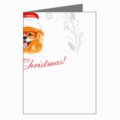 Pomeranian Dog T-shirthappy Pomeranian Dog Wearing Eyeglasses And Santa Hat T-shirt Greeting Card by EnriqueJohnson