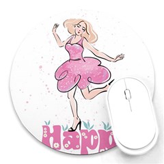 Happy Girl Round Mousepad by SychEva