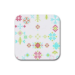Christmas Cross Stitch Pattern Effect Holidays Symmetry Rubber Coaster (square) by Sarkoni