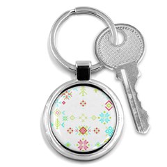 Christmas Cross Stitch Pattern Effect Holidays Symmetry Key Chain (round) by Sarkoni