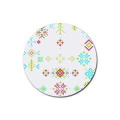 Christmas Cross Stitch Pattern Effect Holidays Symmetry Rubber Round Coaster (4 Pack) by Sarkoni