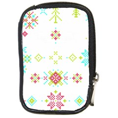 Christmas Cross Stitch Pattern Effect Holidays Symmetry Compact Camera Leather Case by Sarkoni