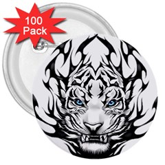 White And Black Tiger 3  Buttons (100 Pack)  by Sarkoni