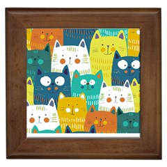 Cat T- Shirt Cute Cats Colorful Seamless Pattern T- Shirt Framed Tile by EnriqueJohnson