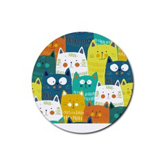 Cat T- Shirt Cute Cats Colorful Seamless Pattern T- Shirt Rubber Round Coaster (4 Pack) by EnriqueJohnson