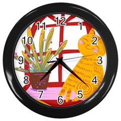 Cat Pet Ginger Art Animal Cartoon Wall Clock (black) by uniart180623