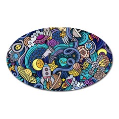 Cartoon-hand-drawn-doodles-on-the-subject-of-space-style-theme-seamless-pattern-vector-background Oval Magnet by Ket1n9