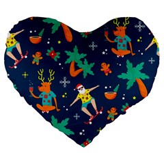 Colorful Funny Christmas Pattern Large 19  Premium Flano Heart Shape Cushions by Ket1n9