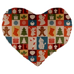 Cute Christmas Seamless Pattern Vector  - Large 19  Premium Heart Shape Cushions by Ket1n9