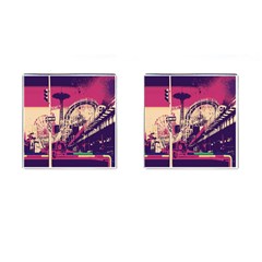 Pink City Retro Vintage Futurism Art Cufflinks (square) by Ket1n9