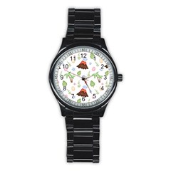 Cute-palm-volcano-seamless-pattern Stainless Steel Round Watch by Ket1n9
