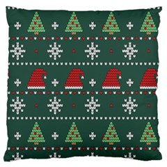 Beautiful-knitted-christmas-pattern -- Large Premium Plush Fleece Cushion Case (two Sides) by Grandong