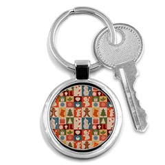 Cute Christmas Seamless Pattern Vector  - Key Chain (round) by Grandong