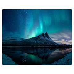 Aurora Borealis Mountain Reflection Two Sides Premium Plush Fleece Blanket (medium) by Grandong